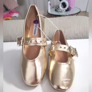 Steve Madden Size 6.5 Gold Coquette Flats Fashion Ballet Shoes Metallic Chic‎
